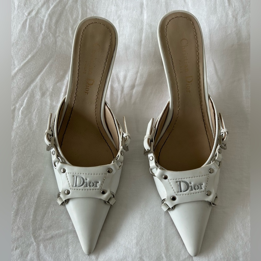 White leather Christian Dior kitten heel mule in size US 6